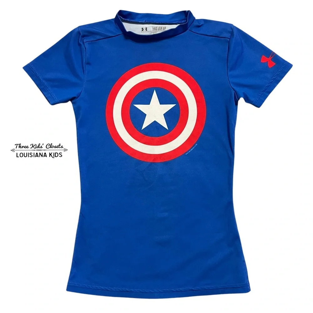 Under Armour YXS Youth XS Marvel Captain America Heat Gear Shirt